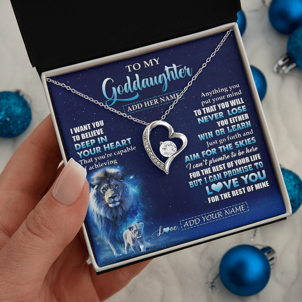 Forever Love Necklace 14K White Gold Finish | 2 | Personalized To My Goddaughter Necklace From Godfather Believe Your Heart Goddaughter Gift Birthday Graduation Christmas Customized Gift Box Message Card | teecentury.myshopify