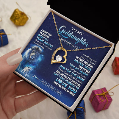 Forever Love Necklace 18K Yellow Gold Finish | 2 | Personalized To My Goddaughter Necklace From Godfather Believe Your Heart Goddaughter Gift Birthday Graduation Christmas Customized Gift Box Message Card | teecentury.myshopify