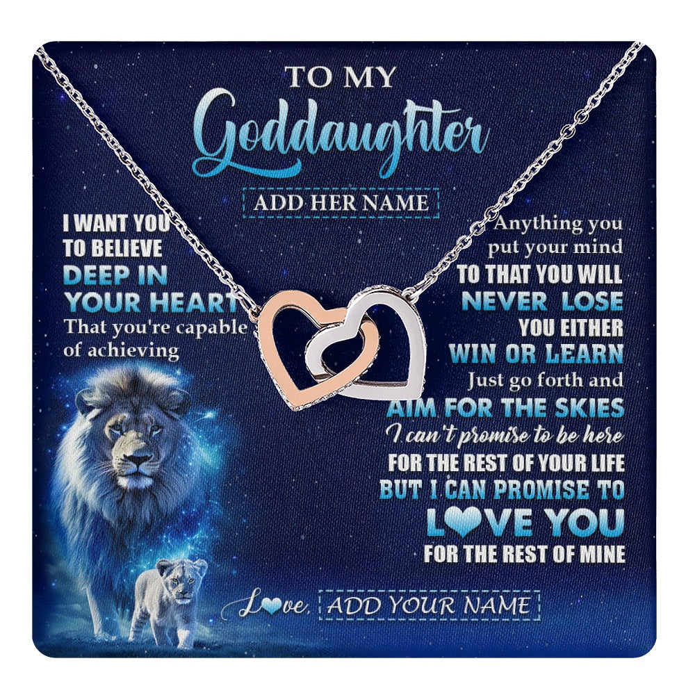 Interlocking Hearts Necklace Stainless Steel & Rose Gold Finish | 1 | Personalized To My Goddaughter Necklace From Godfather Believe Your Heart Goddaughter Gift Birthday Graduation Christmas Customized Gift Box Message Card | teecentury.myshopify