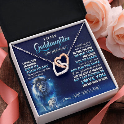 Interlocking Hearts Necklace Stainless Steel & Rose Gold Finish | 2 | Personalized To My Goddaughter Necklace From Godfather Believe Your Heart Goddaughter Gift Birthday Graduation Christmas Customized Gift Box Message Card | teecentury.myshopify