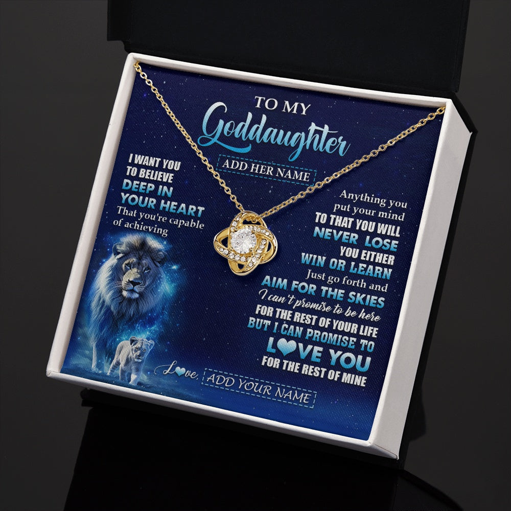 Love Knot Necklace 18K Yellow Gold Finish | 2 | Personalized To My Goddaughter Necklace From Godfather Believe Your Heart Goddaughter Gift Birthday Graduation Christmas Customized Gift Box Message Card | teecentury.myshopify