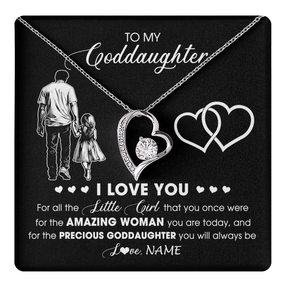 Forever Love Necklace 14K White Gold Finish | 1 | Personalized To My Goddaughter Necklace From Godfather I Love You Little Girl Goddaughter Birthday Christmas Jewelry Customized Gift Box Message Card | teecentury