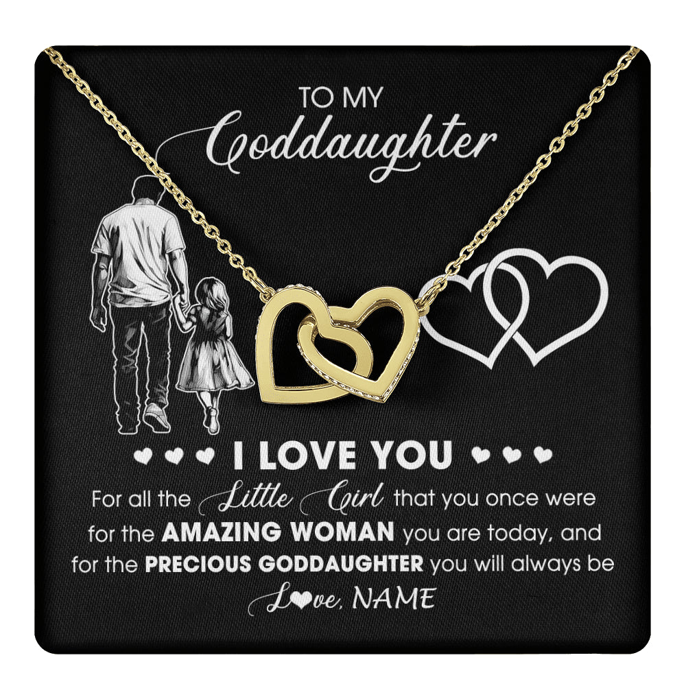 Interlocking Hearts Necklace 18K Yellow Gold Finish | 1 | Personalized To My Goddaughter Necklace From Godfather I Love You Little Girl Goddaughter Birthday Christmas Jewelry Customized Gift Box Message Card | teecentury
