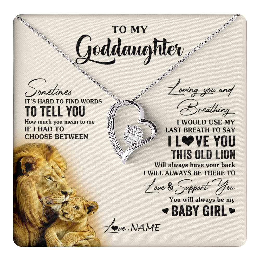 Forever Love Necklace 14K White Gold Finish | 1 | Personalized To My Goddaughter Necklace From Godfather I Love You This Old Lion Goddaughter Birthday Christmas Jewelry Customized Gift Box Message Card | teecentury