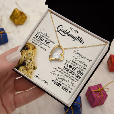Forever Love Necklace 18K Yellow Gold Finish | 2 | Personalized To My Goddaughter Necklace From Godfather I Love You This Old Lion Goddaughter Birthday Christmas Jewelry Customized Gift Box Message Card | teecentury