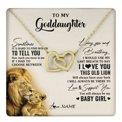 Interlocking Hearts Necklace 18K Yellow Gold Finish | 1 | Personalized To My Goddaughter Necklace From Godfather I Love You This Old Lion Goddaughter Birthday Christmas Jewelry Customized Gift Box Message Card | teecentury