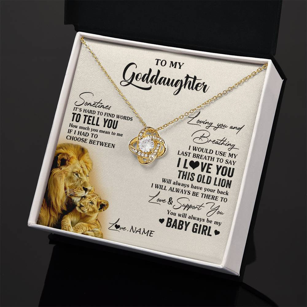 Love Knot Necklace 18K Yellow Gold Finish | 2 | Personalized To My Goddaughter Necklace From Godfather I Love You This Old Lion Goddaughter Birthday Christmas Jewelry Customized Gift Box Message Card | teecentury