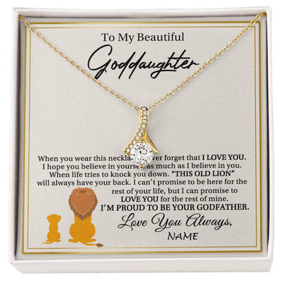 Alluring Beauty Necklace 18K Yellow Gold Finish | 1 | Personalized To My Goddaughter Necklace From Godfather I'M Proud To Be Your Godfather Lion Goddaughter Birthday Christmas Customized Gift Box Message Card | teecentury