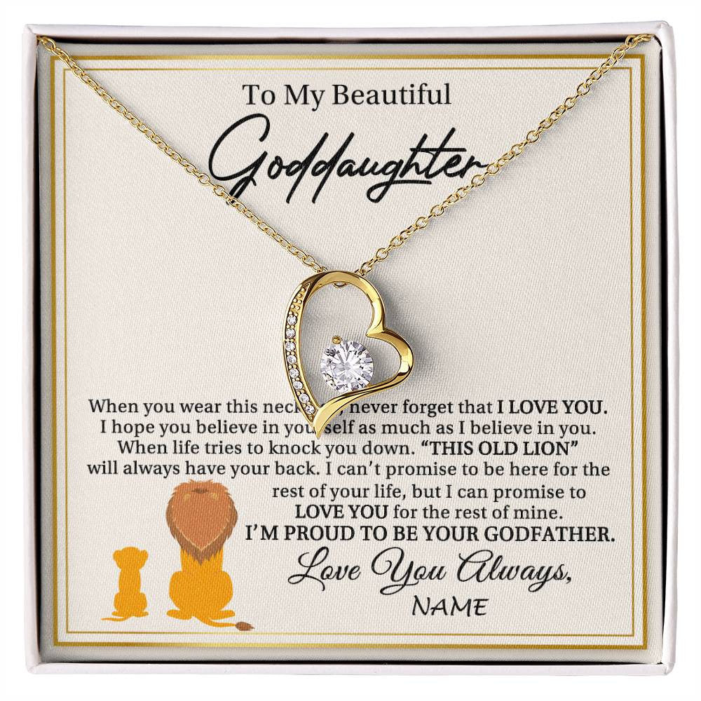 Forever Love Necklace 18K Yellow Gold Finish | 1 | Personalized To My Goddaughter Necklace From Godfather I'M Proud To Be Your Godfather Lion Goddaughter Birthday Christmas Customized Gift Box Message Card | teecentury
