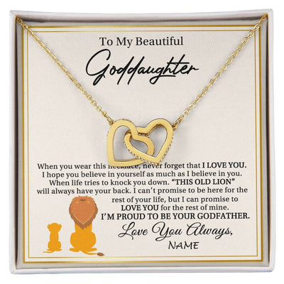 Interlocking Hearts Necklace 18K Yellow Gold Finish | 1 | Personalized To My Goddaughter Necklace From Godfather I'M Proud To Be Your Godfather Lion Goddaughter Birthday Christmas Customized Gift Box Message Card | teecentury