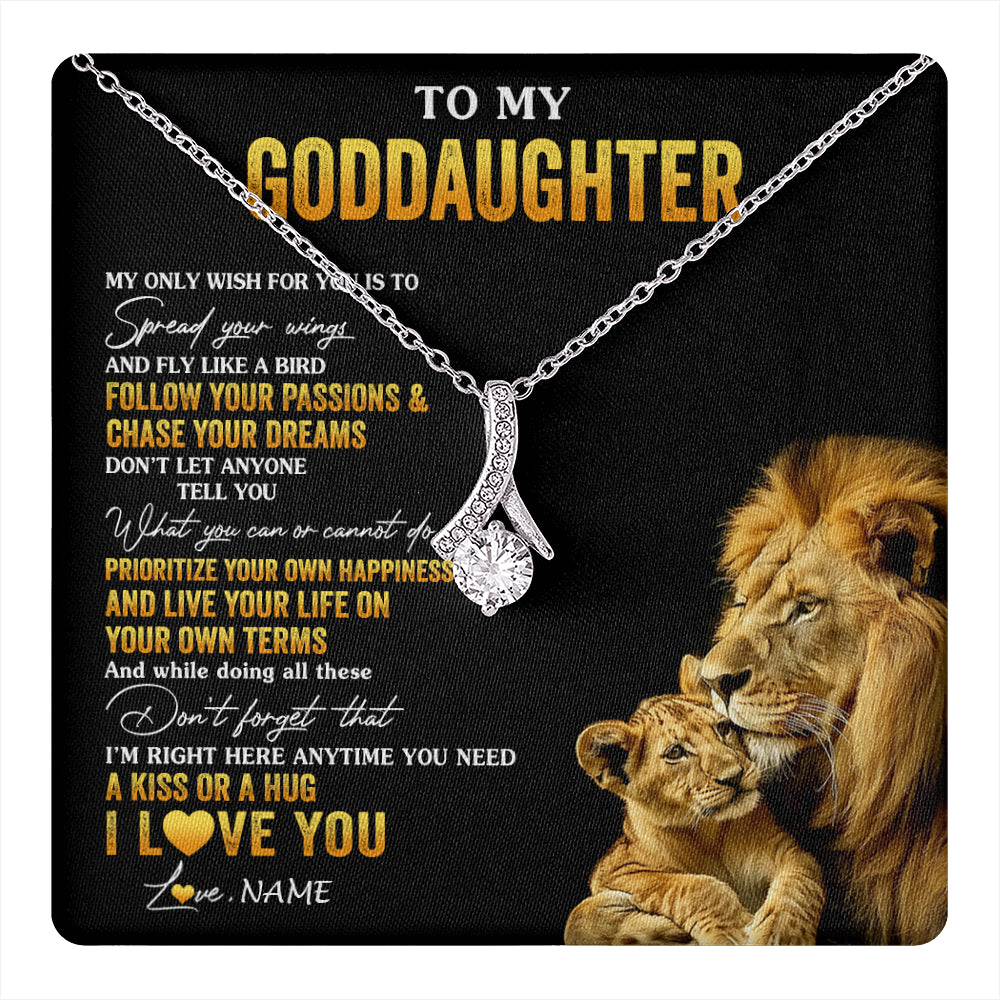 Alluring Beauty Necklace 14K White Gold Finish | 1 | Personalized To My Goddaughter Necklace From Godfather Lion My Only Wish For You Goddaughter Birthday Graduation Christmas Customized Gift Box Message Card | teecentury