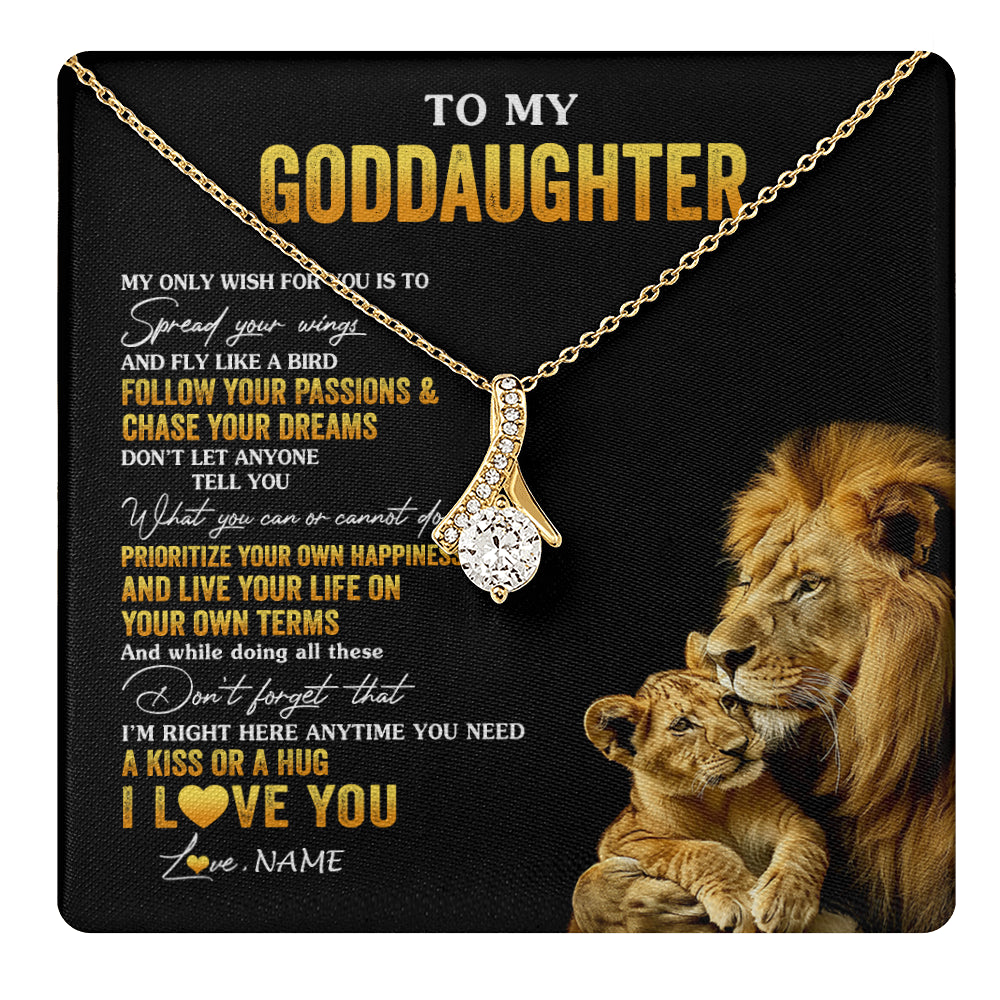 Alluring Beauty Necklace 18K Yellow Gold Finish | 1 | Personalized To My Goddaughter Necklace From Godfather Lion My Only Wish For You Goddaughter Birthday Graduation Christmas Customized Gift Box Message Card | teecentury