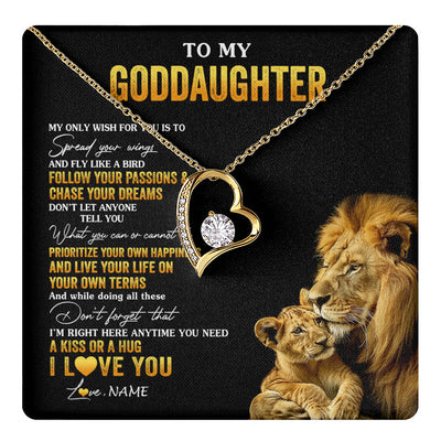 Forever Love Necklace 18K Yellow Gold Finish | 1 | Personalized To My Goddaughter Necklace From Godfather Lion My Only Wish For You Goddaughter Birthday Graduation Christmas Customized Gift Box Message Card | teecentury