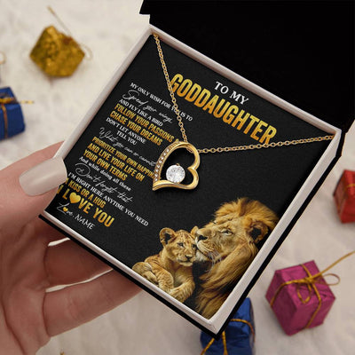 Forever Love Necklace 18K Yellow Gold Finish | 2 | Personalized To My Goddaughter Necklace From Godfather Lion My Only Wish For You Goddaughter Birthday Graduation Christmas Customized Gift Box Message Card | teecentury