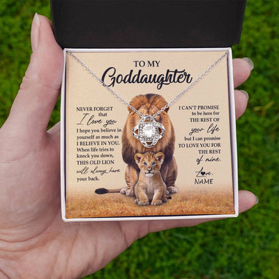 Love Knot Necklace 14K White Gold Finish | 2 | Personalized To My Goddaughter Necklace From Godfather Lion Never Forget That I Love You Goddaughter Jewelry Birthday Graduation Christmas Customized Message Card | teecentury