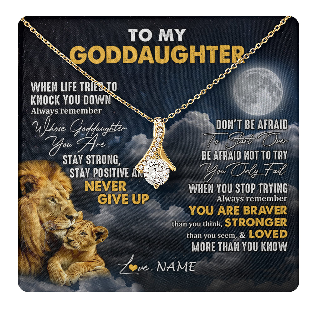 Alluring Beauty Necklace 18K Yellow Gold Finish | 1 | Personalized To My Goddaughter Necklace From Godfather Lion Never Give Up Goddaughter Birthday Graduation Christmas Jewelry Customized Gift Box Message Card | teecentury