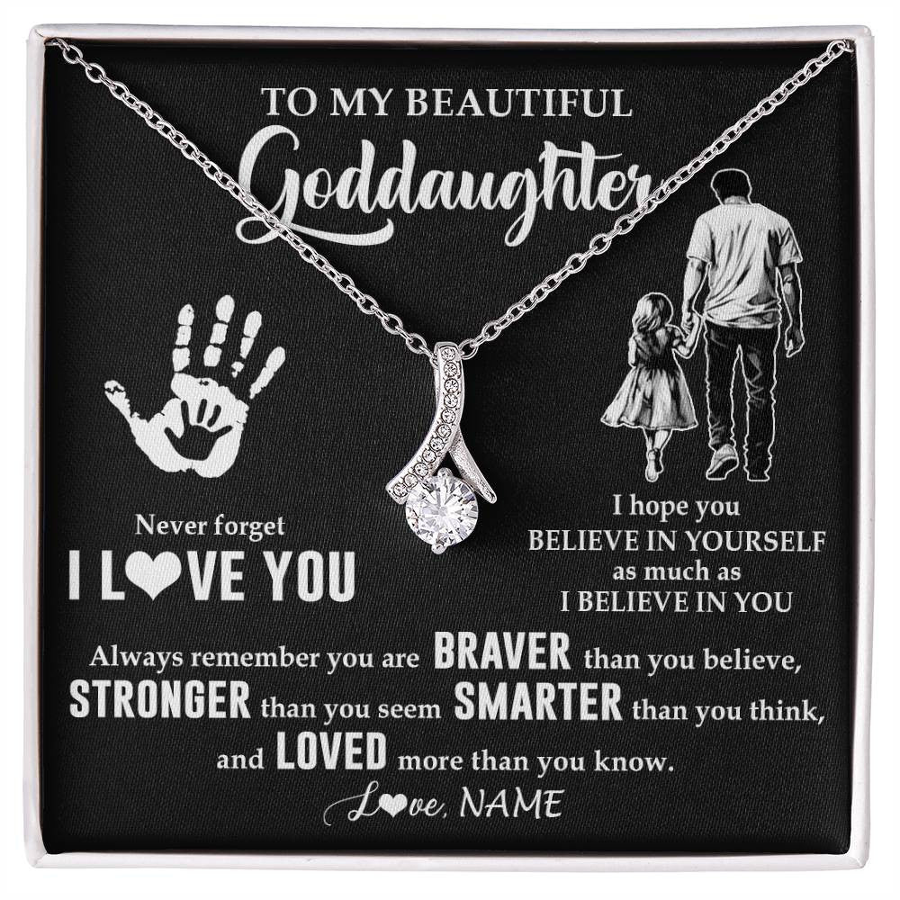 Alluring Beauty Necklace 14K White Gold Finish | 1 | Personalized To My Goddaughter Necklace From Godfather Never Forget I Love You Goddaughter Birthday Christmas Graduation Customized Gift Box Message Card | teecentury