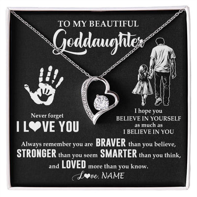 Forever Love Necklace 14K White Gold Finish | 1 | Personalized To My Goddaughter Necklace From Godfather Never Forget I Love You Goddaughter Birthday Christmas Graduation Customized Gift Box Message Card | teecentury