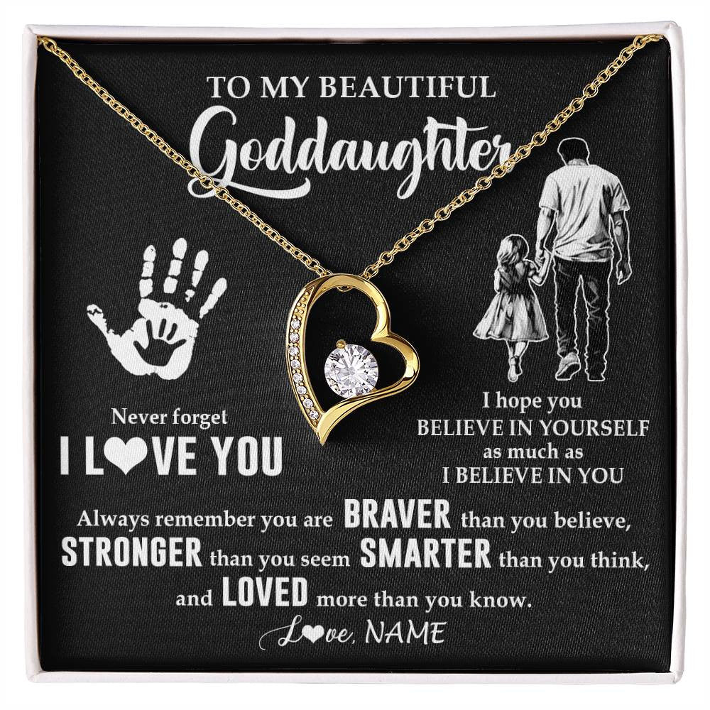 Forever Love Necklace 18K Yellow Gold Finish | 1 | Personalized To My Goddaughter Necklace From Godfather Never Forget I Love You Goddaughter Birthday Christmas Graduation Customized Gift Box Message Card | teecentury