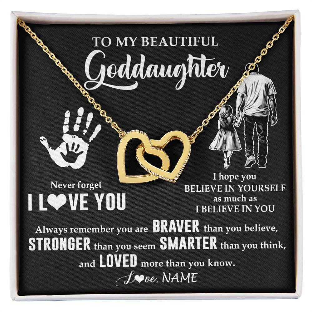 Interlocking Hearts Necklace 18K Yellow Gold Finish | 1 | Personalized To My Goddaughter Necklace From Godfather Never Forget I Love You Goddaughter Birthday Christmas Graduation Customized Gift Box Message Card | teecentury