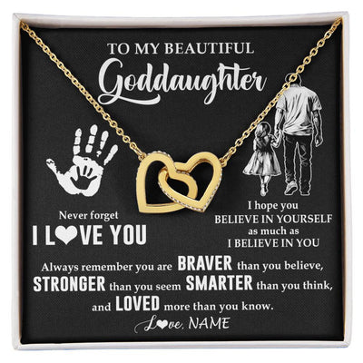 Interlocking Hearts Necklace 18K Yellow Gold Finish | 1 | Personalized To My Goddaughter Necklace From Godfather Never Forget I Love You Goddaughter Birthday Christmas Graduation Customized Gift Box Message Card | teecentury