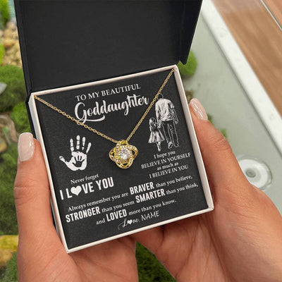 Love Knot Necklace 18K Yellow Gold Finish | 2 | Personalized To My Goddaughter Necklace From Godfather Never Forget I Love You Goddaughter Birthday Christmas Graduation Customized Gift Box Message Card | teecentury