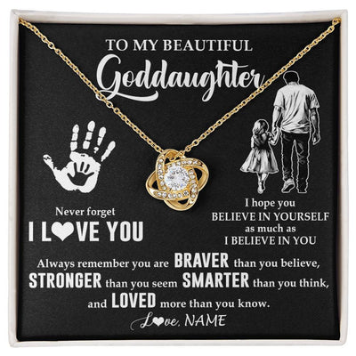 Love Knot Necklace 18K Yellow Gold Finish | 1 | Personalized To My Goddaughter Necklace From Godfather Never Forget I Love You Goddaughter Birthday Christmas Graduation Customized Gift Box Message Card | teecentury