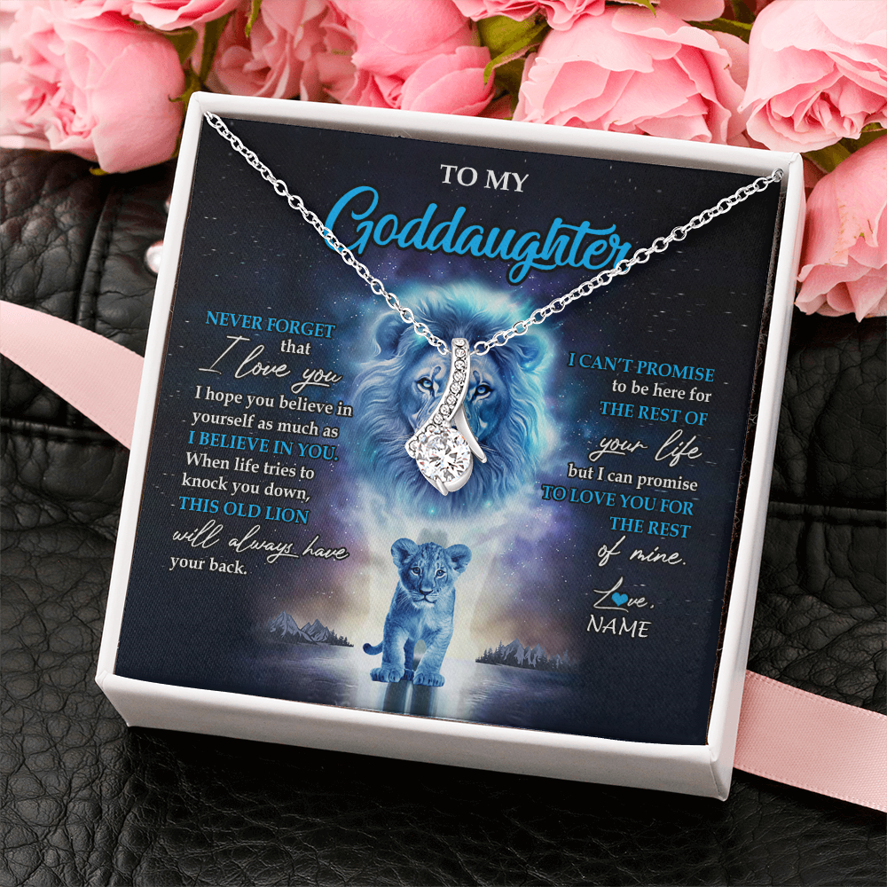 Alluring Beauty Necklace 14K White Gold Finish | 2 | Personalized To My Goddaughter Necklace From Godfather Never Forget I Love You Lion Goddaughter Jewelry Birthday Graduation Christmas Customized Message Card | teecentury