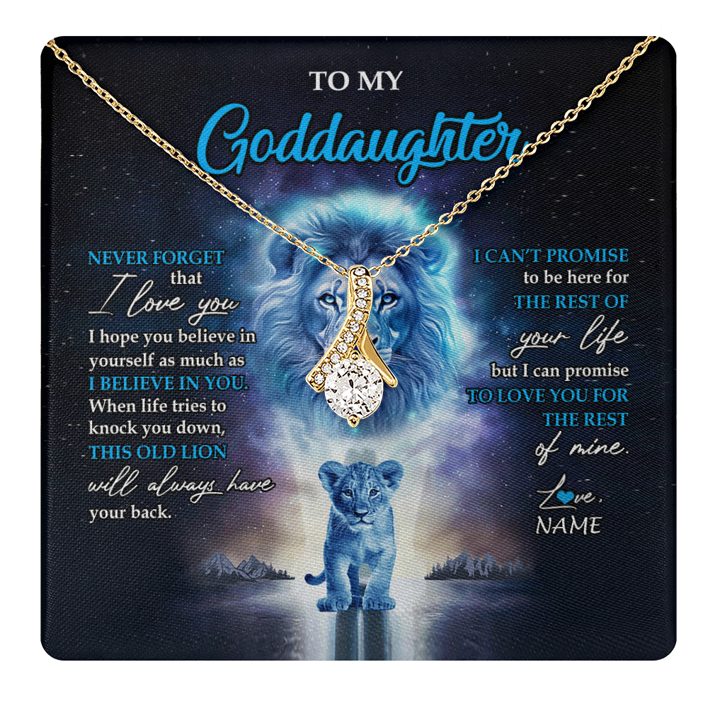 Alluring Beauty Necklace 18K Yellow Gold Finish | 1 | Personalized To My Goddaughter Necklace From Godfather Never Forget I Love You Lion Goddaughter Jewelry Birthday Graduation Christmas Customized Message Card | teecentury