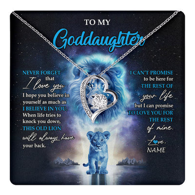Forever Love Necklace 14K White Gold Finish | 1 | Personalized To My Goddaughter Necklace From Godfather Never Forget I Love You Lion Goddaughter Jewelry Birthday Graduation Christmas Customized Message Card | teecentury