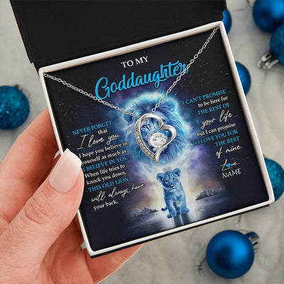 Forever Love Necklace 14K White Gold Finish | 2 | Personalized To My Goddaughter Necklace From Godfather Never Forget I Love You Lion Goddaughter Jewelry Birthday Graduation Christmas Customized Message Card | teecentury
