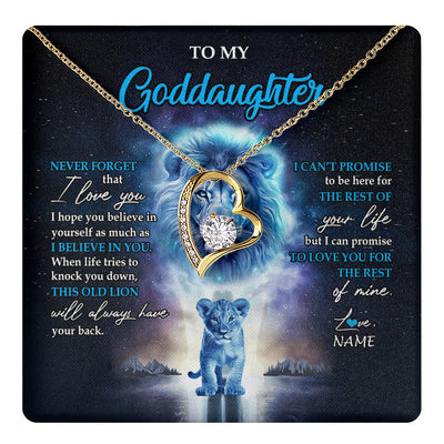 Forever Love Necklace 18K Yellow Gold Finish | 1 | Personalized To My Goddaughter Necklace From Godfather Never Forget I Love You Lion Goddaughter Jewelry Birthday Graduation Christmas Customized Message Card | teecentury