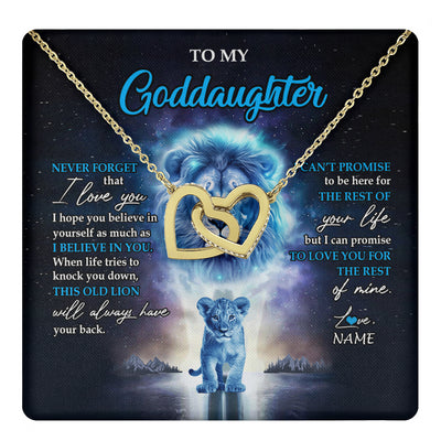 Interlocking Hearts Necklace 18K Yellow Gold Finish | 1 | Personalized To My Goddaughter Necklace From Godfather Never Forget I Love You Lion Goddaughter Jewelry Birthday Graduation Christmas Customized Message Card | teecentury