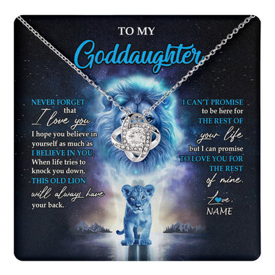 Love Knot Necklace 14K White Gold Finish | 1 | Personalized To My Goddaughter Necklace From Godfather Never Forget I Love You Lion Goddaughter Jewelry Birthday Graduation Christmas Customized Message Card | teecentury