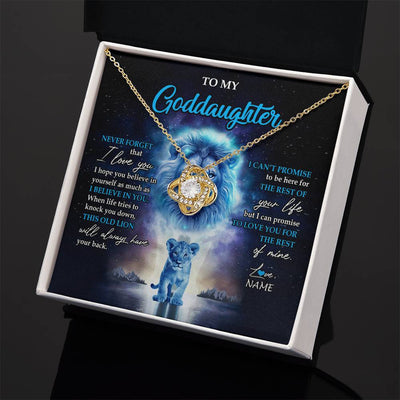 Love Knot Necklace 18K Yellow Gold Finish | 2 | Personalized To My Goddaughter Necklace From Godfather Never Forget I Love You Lion Goddaughter Jewelry Birthday Graduation Christmas Customized Message Card | teecentury