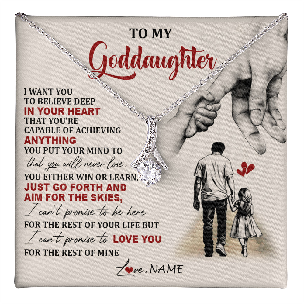 Alluring Beauty Necklace 14K White Gold Finish | 1 | Personalized To My Goddaughter Necklace From Godfather Promise To Love You Goddaughter Birthday Jewelry Graduation Christmas Customized Gift Box Message Card | teecentury