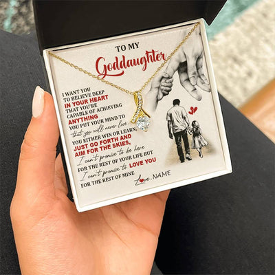 Alluring Beauty Necklace 18K Yellow Gold Finish | 2 | Personalized To My Goddaughter Necklace From Godfather Promise To Love You Goddaughter Birthday Jewelry Graduation Christmas Customized Gift Box Message Card | teecentury
