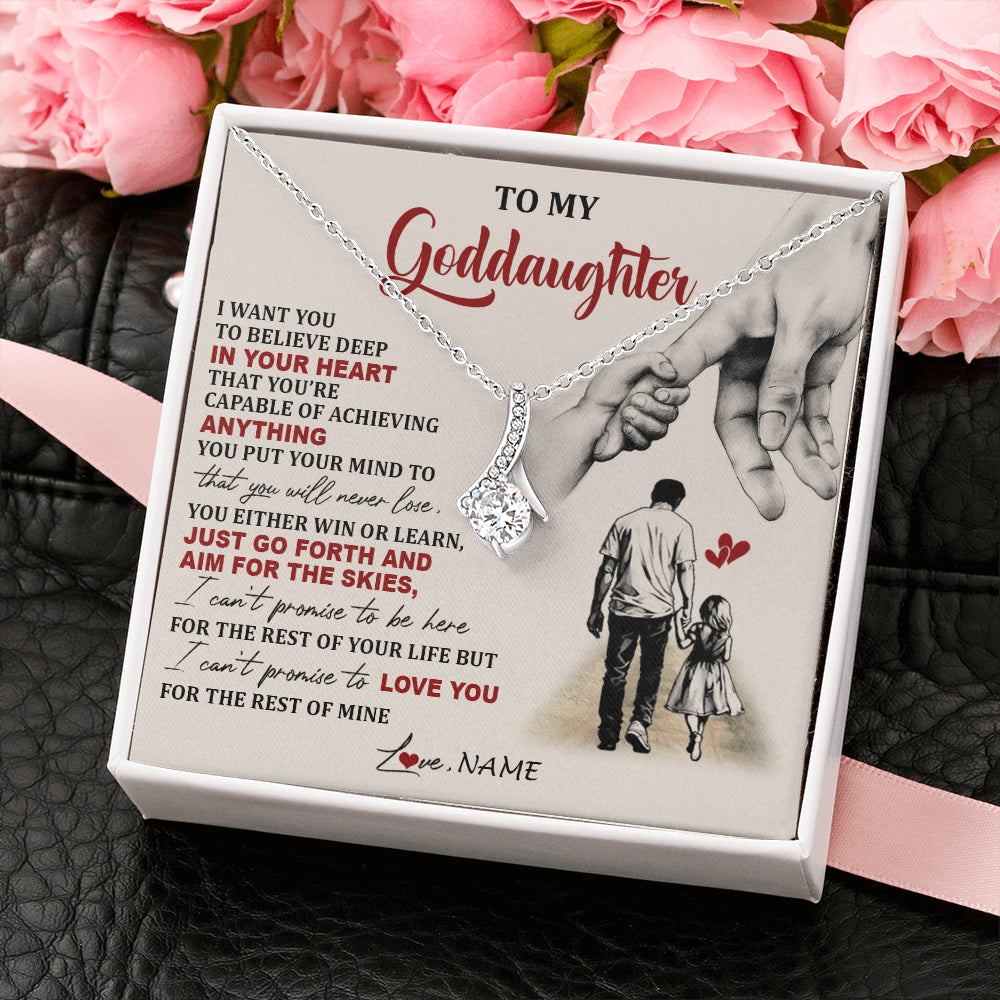 Alluring Beauty Necklace 14K White Gold Finish | 2 | Personalized To My Goddaughter Necklace From Godfather Promise To Love You Goddaughter Birthday Jewelry Graduation Christmas Customized Gift Box Message Card | teecentury