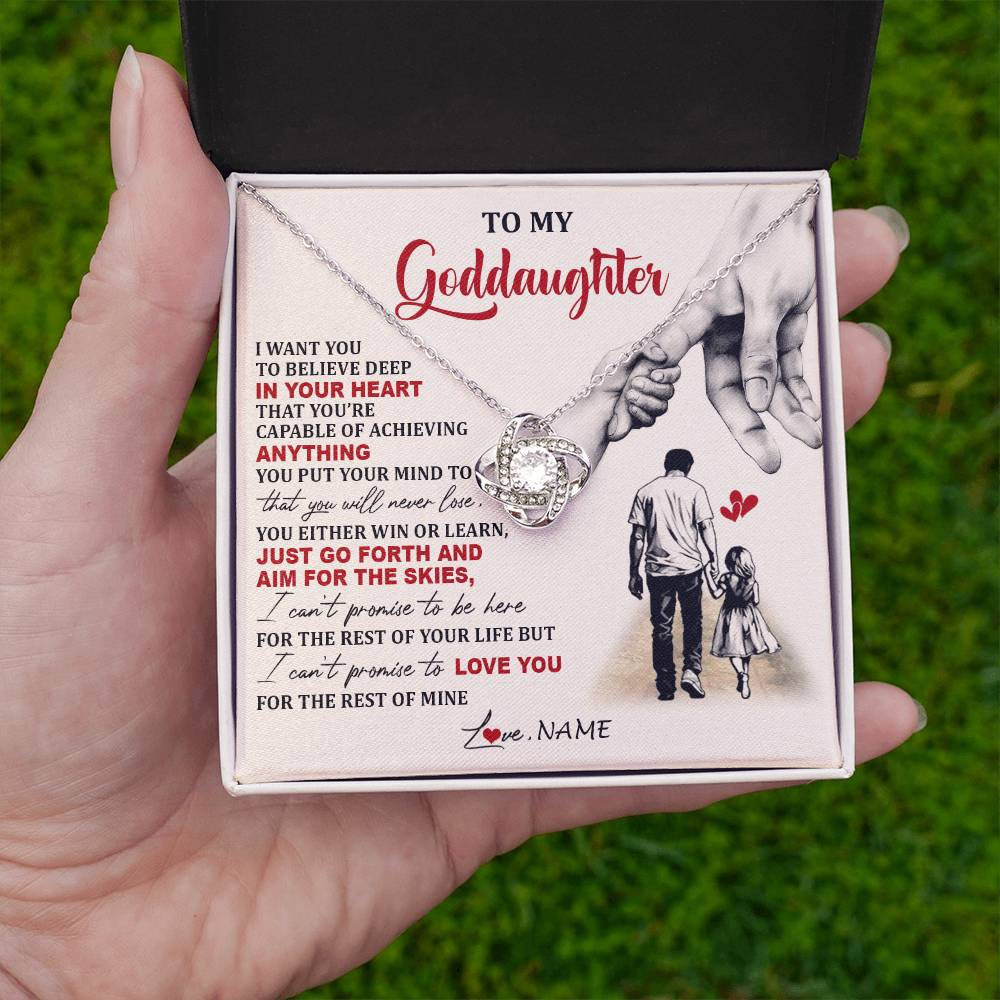 Love Knot Necklace 14K White Gold Finish | 2 | Personalized To My Goddaughter Necklace From Godfather Promise To Love You Goddaughter Birthday Jewelry Graduation Christmas Customized Gift Box Message Card | teecentury