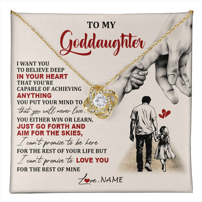 Love Knot Necklace 18K Yellow Gold Finish | 1 | Personalized To My Goddaughter Necklace From Godfather Promise To Love You Goddaughter Birthday Jewelry Graduation Christmas Customized Gift Box Message Card | teecentury