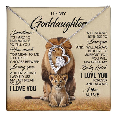 Forever Love Necklace 14K White Gold Finish | 1 | Personalized To My Goddaughter Necklace From Godfather Sometimes It's Hard Lion Goddaughter Gift Birthday Jewelry Christmas Customized Gift Box Message Card | teecentury