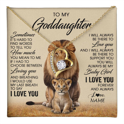 Forever Love Necklace 18K Yellow Gold Finish | 1 | Personalized To My Goddaughter Necklace From Godfather Sometimes It's Hard Lion Goddaughter Gift Birthday Jewelry Christmas Customized Gift Box Message Card | teecentury