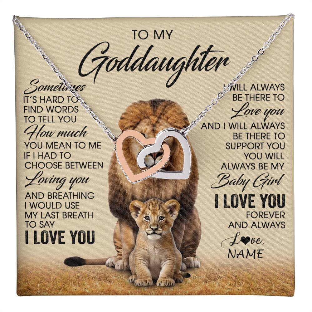 Interlocking Hearts Necklace Stainless Steel & Rose Gold Finish | 1 | Personalized To My Goddaughter Necklace From Godfather Sometimes It's Hard Lion Goddaughter Gift Birthday Jewelry Christmas Customized Gift Box Message Card | teecentury