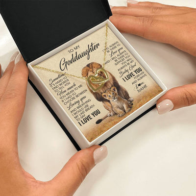 Interlocking Hearts Necklace 18K Yellow Gold Finish | 2 | Personalized To My Goddaughter Necklace From Godfather Sometimes It's Hard Lion Goddaughter Gift Birthday Jewelry Christmas Customized Gift Box Message Card | teecentury