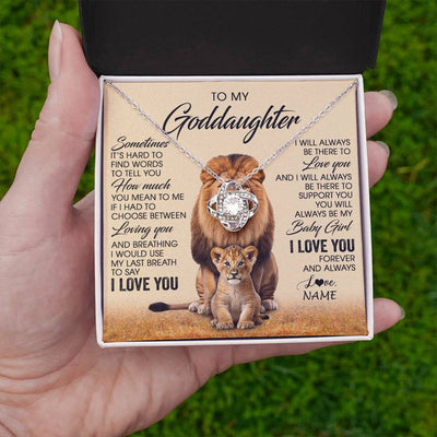 Love Knot Necklace 14K White Gold Finish | 2 | Personalized To My Goddaughter Necklace From Godfather Sometimes It's Hard Lion Goddaughter Gift Birthday Jewelry Christmas Customized Gift Box Message Card | teecentury