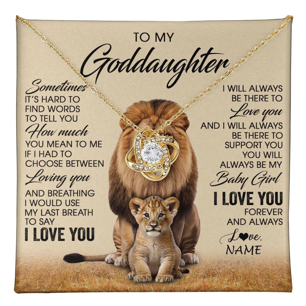 Love Knot Necklace 18K Yellow Gold Finish | 1 | Personalized To My Goddaughter Necklace From Godfather Sometimes It's Hard Lion Goddaughter Gift Birthday Jewelry Christmas Customized Gift Box Message Card | teecentury