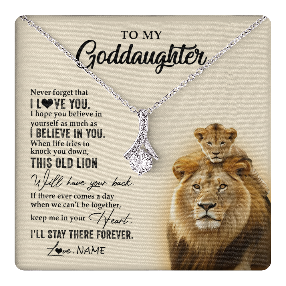 Alluring Beauty Necklace 14K White Gold Finish | 1 | Personalized To My Goddaughter Necklace From Godfather This Old Lion Never Forget I Love You Jewelry Birthday Christmas Customized Gift Box Message Card | teecentury