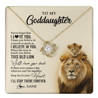Love Knot Necklace 18K Yellow Gold Finish | 1 | Personalized To My Goddaughter Necklace From Godfather This Old Lion Never Forget I Love You Jewelry Birthday Christmas Customized Gift Box Message Card | teecentury