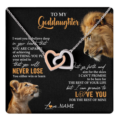 Interlocking Hearts Necklace Stainless Steel & Rose Gold Finish | 1 | Personalized To My Goddaughter Necklace From Godfather Uncle You Will Never Lose Lion Goddaughter Birthday Gifts Graduation Christmas Gift Box Message Card | teecentury