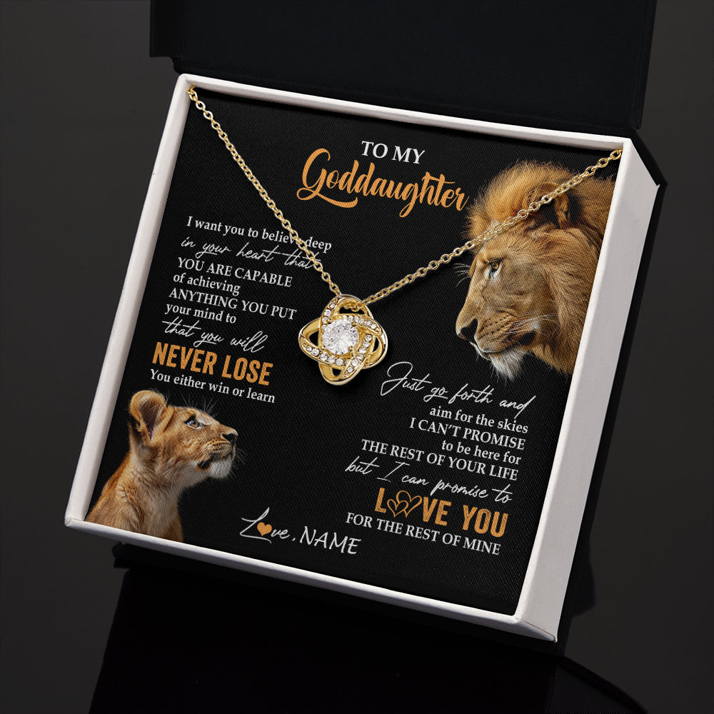 Love Knot Necklace 18K Yellow Gold Finish | 2 | Personalized To My Goddaughter Necklace From Godfather Uncle You Will Never Lose Lion Goddaughter Birthday Gifts Graduation Christmas Gift Box Message Card | teecentury